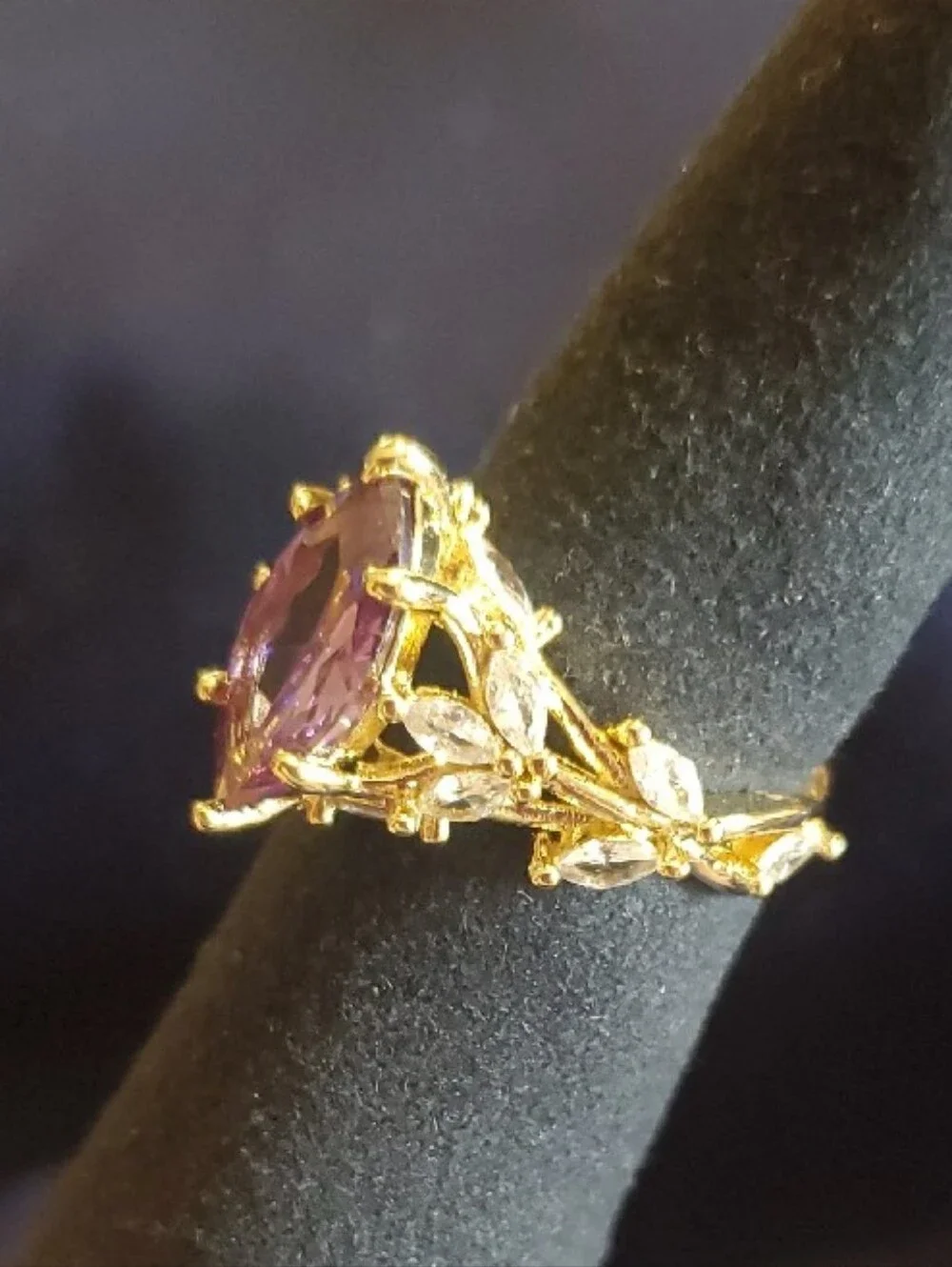 Gold Plated Ring with Marquise Amethyst w/CZ sz 7